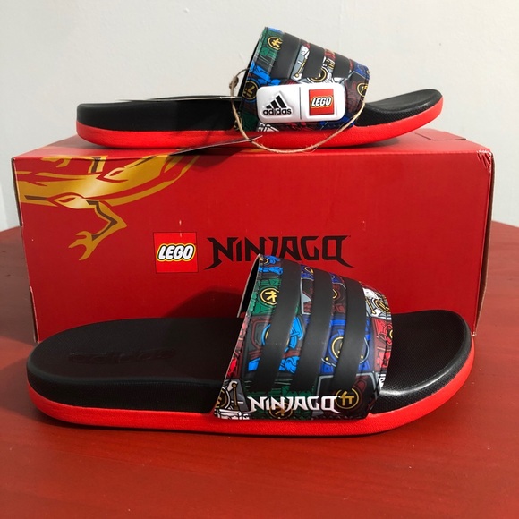 adidas | Shoes | Adidas X Lego Ninjago Youth Kids Size 2 Shoes Black Red Adilette Comfort Slides 